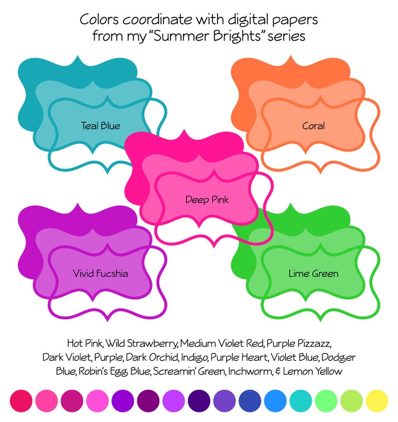 Digital Clipart Frames-summer Brights Frames-text Box-borders ...