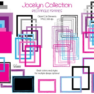 Jocelyn Collection-Rockstar Girl-Rechteckrahmen-Digitale Clipart-Elemente-Kommerzielle Nutzung-Tween-Abstrakt-Retro-Rock and Roll-Stars-Party-PNG