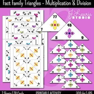 Fact Familie Lernen-Multiplikation-Division-Mathematik Lernkarten-Bildung-Lehrer-Mathe Printables-Lernen-Flashkarten-Instant Download