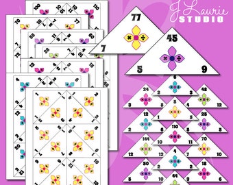 Familia de operaciones con triángulos - Multiplicación y división - Tarjetas didácticas de matemáticas - Educación - Profesores - Imprimibles de matemáticas - Aprendizaje - Tarjetas didácticas - Descarga instantánea