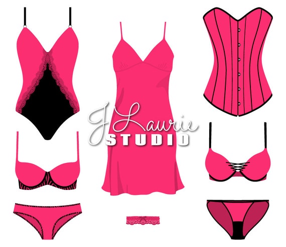 Lingerie Digital Clipart-boudoir-pink and Black-bachelorette-valentines-hot  Pink-lingerie-corset-bustier-bra-instant Download Clip Art -  Canada