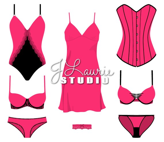 Lingerie Digital Clipart-boudoir-pink and Black-bachelorette-valentines-hot  Pink-lingerie-corset-bustier-bra-instant Download Clip Art - Etsy
