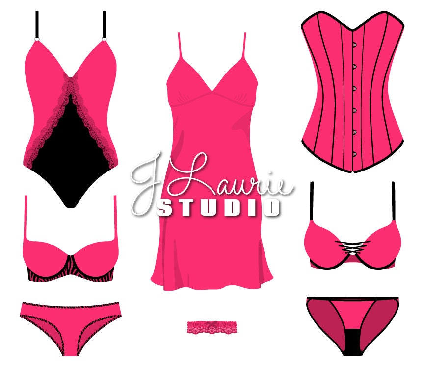 Lingerie Digital Clipart-boudoir-pink and - Etsy UK