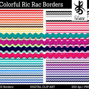 Digital Clipart-63 Colorful Ric Rac Borders-Rick Rack Trim-Rainbow Pack Digital Borders-Digital Scrapbook Elements-Instant Download Clip Art
