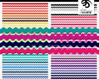 Digital Clipart-63 Colorful Ric Rac Borders-Rick Rack Trim-Rainbow Pack Digital Borders-Digital Scrapbook Elements-Instant Download Clip Art