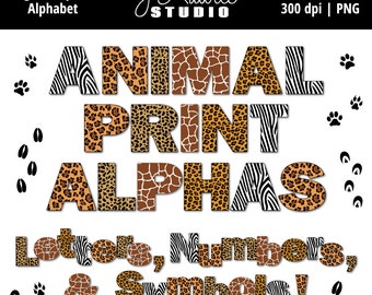 Digital Alphabet Letters Clipart-Animal Print-Zoo Party-Numbers-Alphas-Scrapbooking-Greeting Cards-Invitations-Instant Download Clip Art