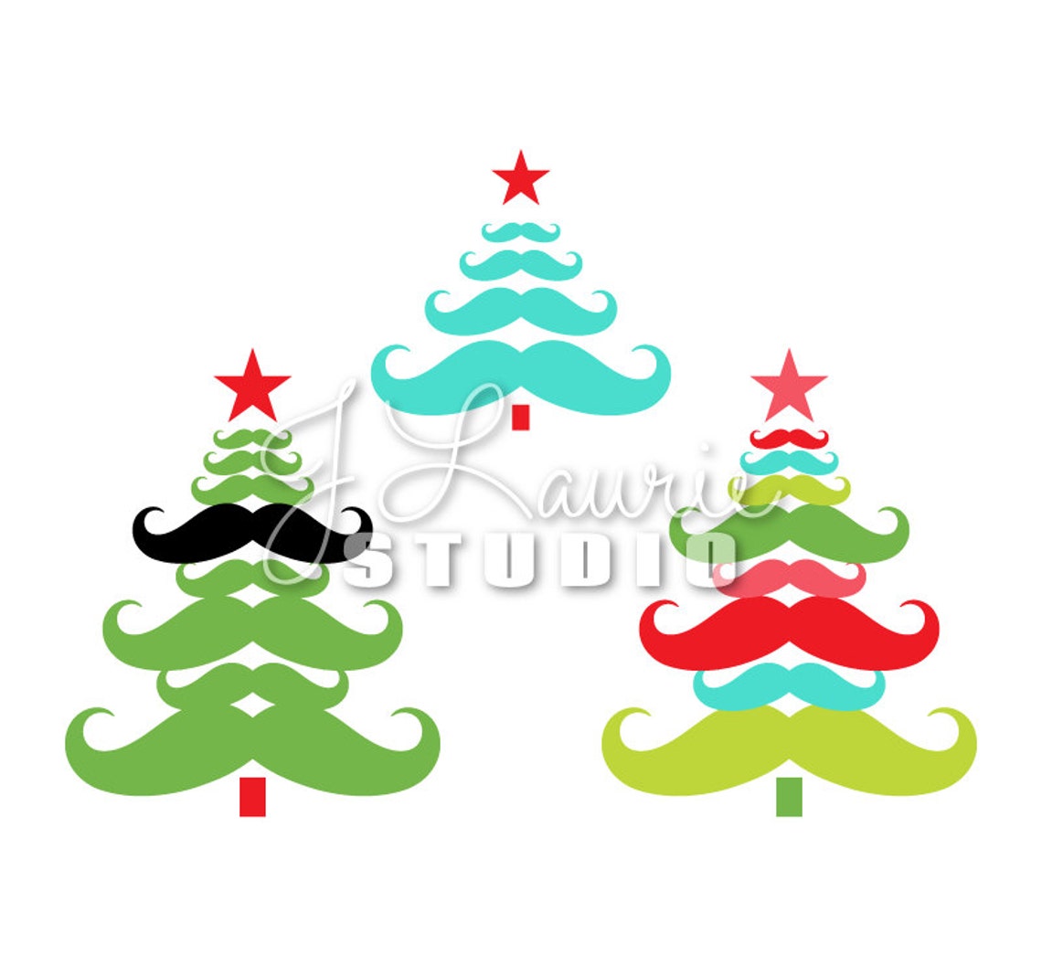 Digital Clipart-Holiday Mustache Christmas Trees-Mustache | Etsy