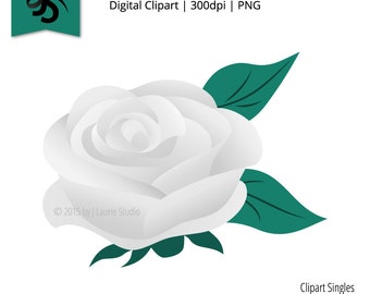 Digital Clipart-Clipart Singles-White Rose-White Flower-Rose-Graphics-Image-Digital Scrapbook Element-PNG-Instant Download Clip Art