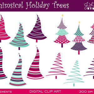 Digital Clipart-Whimsical Holiday Trees-Holiday Trees-Christmas Clipart-Christmas Trees-Holiday Cards-Scrapbooking-Instant Download Clip Art