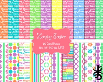 Happy Easter-Digital Scrapbook Papers-Commercial Use-Flowers-Swirls-Easter Eggs-Pastels-Spring Colors-Printable-Instant Download
