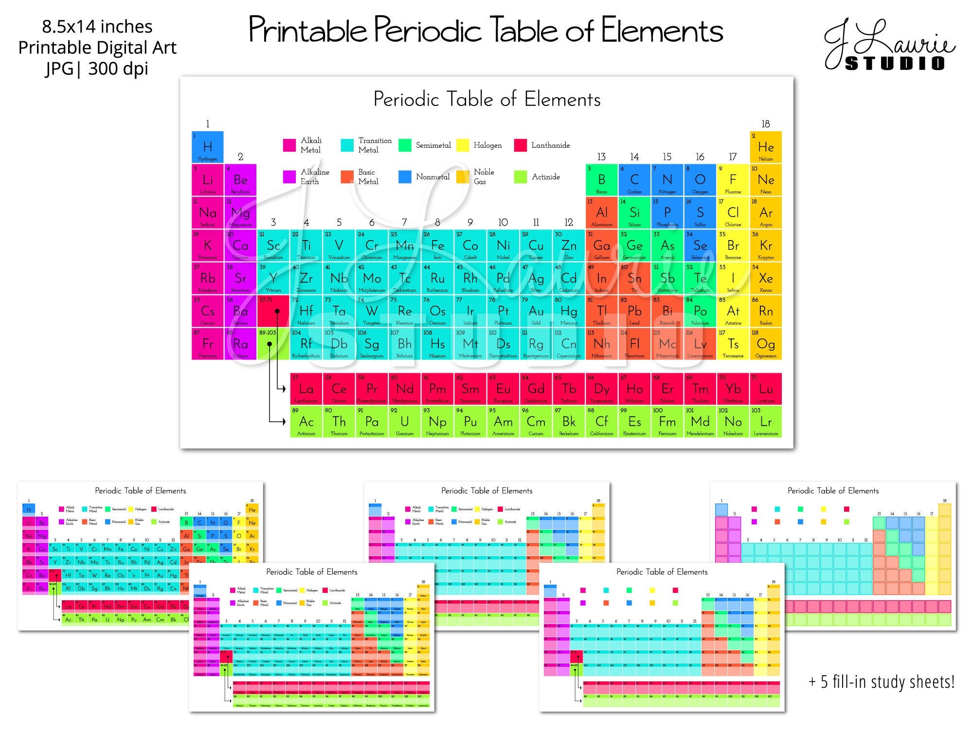 periodic table of elements printable commercial etsy