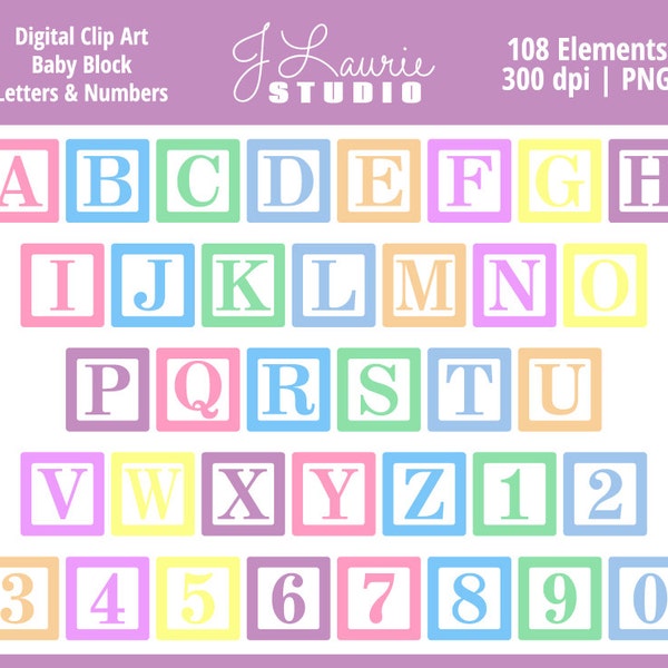 Digital Alphabet Letters Clipart-Baby Block Letters-Baby Blocks-Pastel-Numbers-Alphas-Scrapbook-Cards-Invitations-Instant Download Clip Art