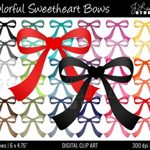 Digital Clipart-Colorful Sweetheart Bows-Clipart Bows-Ribbon-Valentine-Digital Hearts-Bright Colors-Heart Centers-Instant Download Clip Art