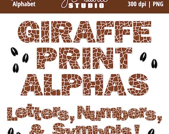 Digital Alphabet Letters Clipart-Giraffe Print-Animal Print-Numbers-Alphas-Scrapbooking-Greeting Cards-Invitations-Instant Download Clip Art