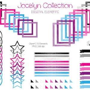 Jocelyn Collection-Rockstar Girl-Digitale Clipart Elements-Kommerzielle Nutzung-Tween-Abstrakt-Retro-Rock and Roll-Stars-Party-Instant Download