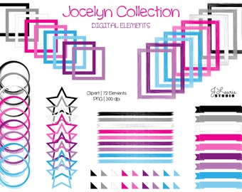 Jocelyn Collection-Rockstar Girl-Digital Clipart Elements-Commercial Use-Tween-Abstract-Retro-Rock and Roll-Stars-Party-Instant Download