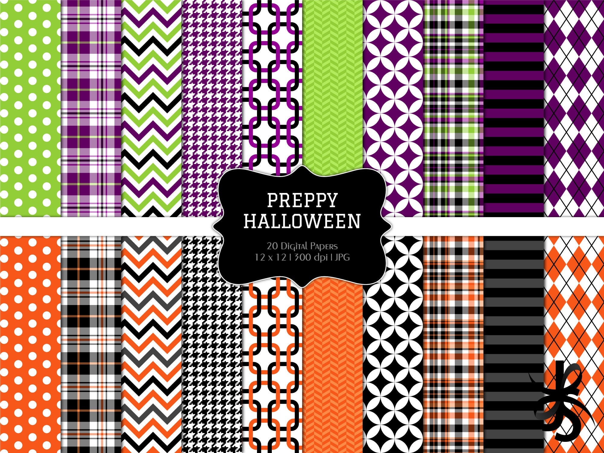 Preppy Halloween Digital Scrapbook Papers Commercial Etsy