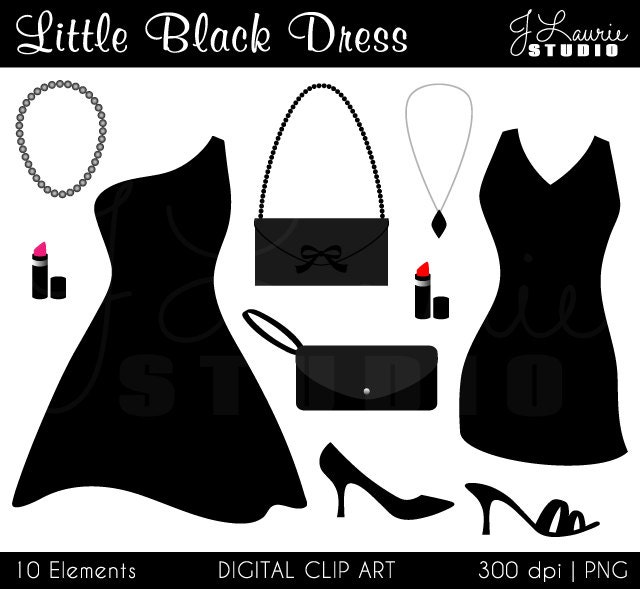 black dress clip art Little Black Dress Digital Clipart-cocktail Party-fashion-shoes-bachelorette-girls Night-invitations-scrapbooking-instant Download Clip Art