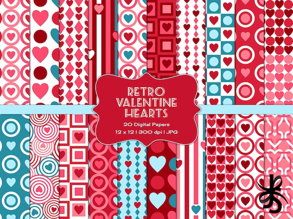 Retro Valentine Hearts-digital Scrapbook Papers-commercial Use-geometric-mod-cards-red-pink-printable-instant Download Clip Art - Etsy retro-valentine-hearts-digital-scrapbook-papers-commercial-use-geometric-mod-cards-red-pink-printable-instant-download-clip-art-etsy