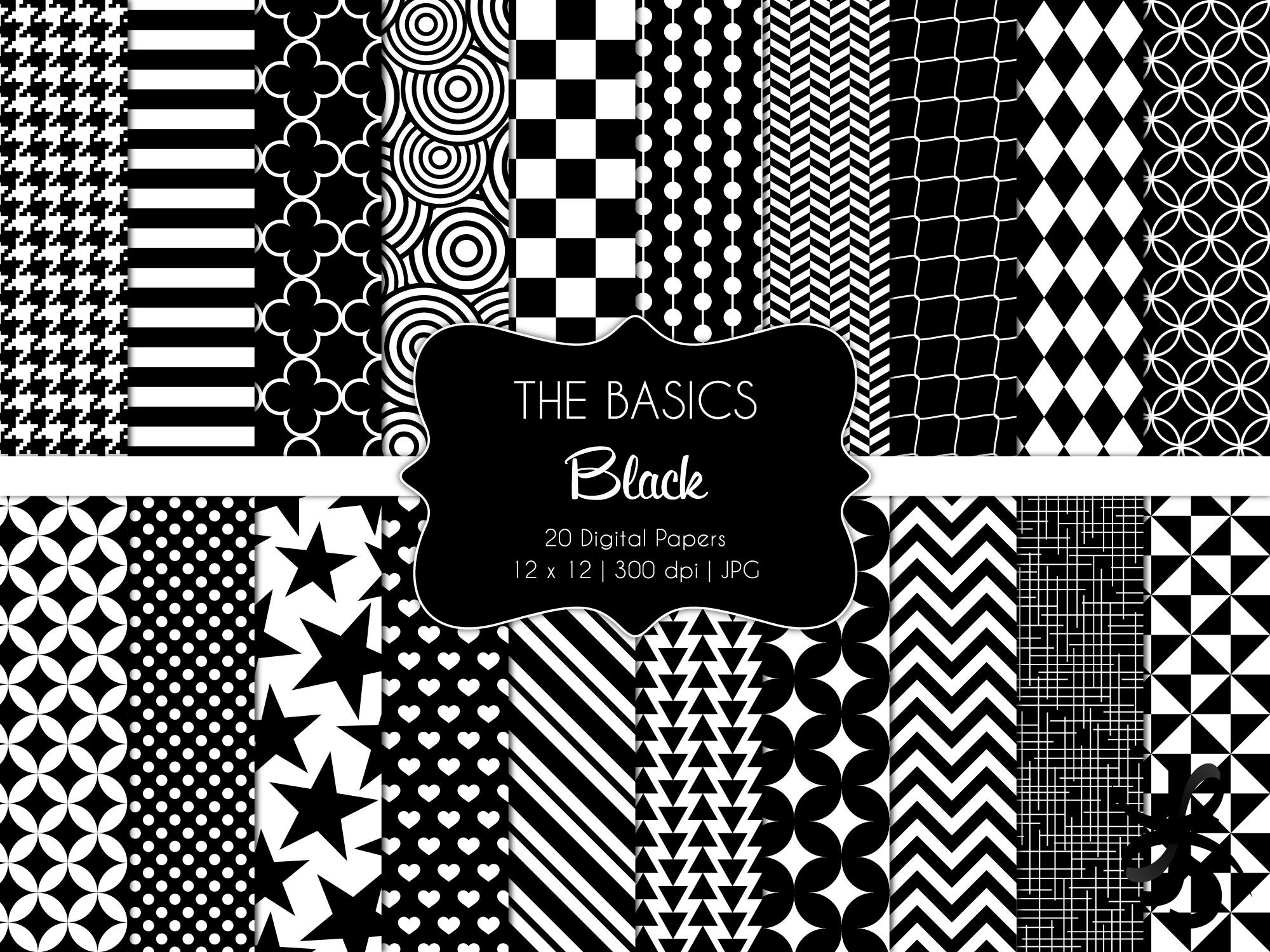 The Basics-black and White Patterns-digital Scrapbook Papers