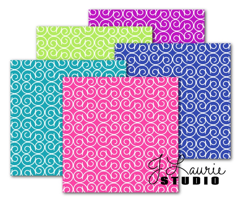 Digital Scrapbook Papers-summer Brights Fancy Swirls-fancy | Etsy