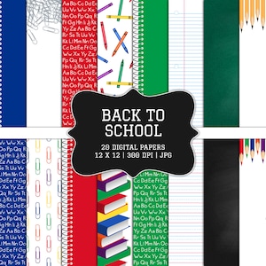 De volta às aulas-papéis de scrapbook digital-uso comercial-sala de aula-professor-suprimentos escolares-quadro-quadro-clipes de papel-download instantâneo de clipart