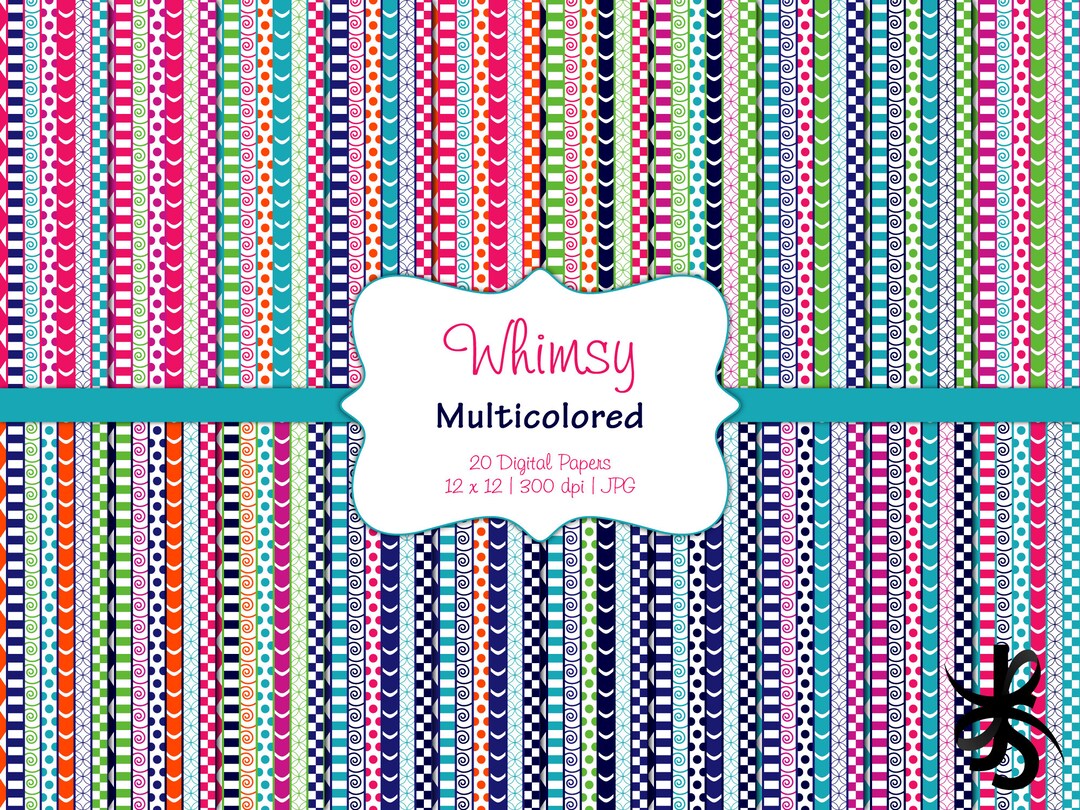 Cool Whimsy Patterns Whimsical Patterns-multicolored-digital Scrapbook Papers-commercial Use ...
