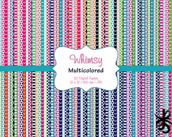 Whimsical Patterns-Multicolored-Digital Scrapbook Papers-Commercial Use-Whimsy-Harlequin-Patchwork-Instant Download Clip Art