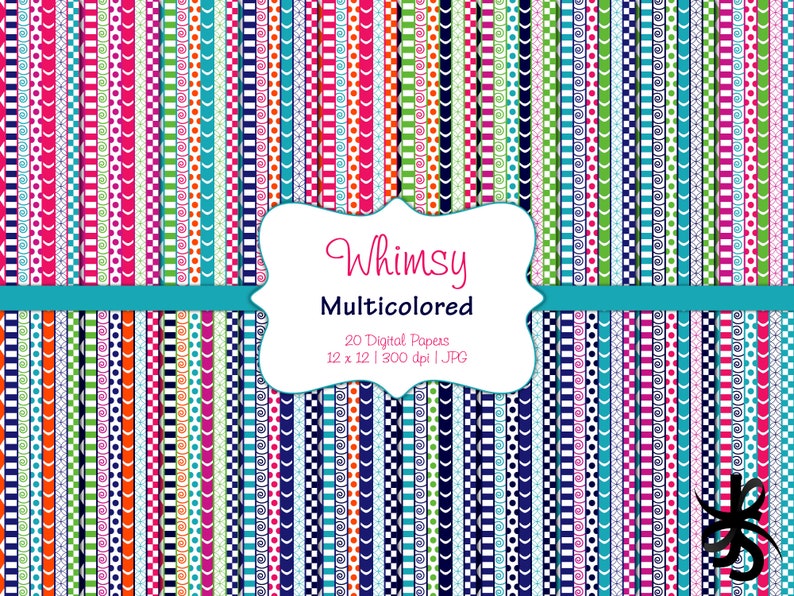 Whimsical Patterns-Multicolored-Digital Scrapbook Papers-Commercial Use-Whimsy-Harlequin-Patchwork-Instant Download Clip Art 