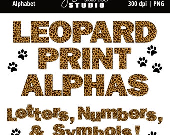 Digital Alphabet Letters Clipart-Leopard Print-Animal Print-Numbers-Alphas-Scrapbooking-Greeting Cards-Invitations-Instant Download Clip Art