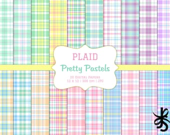 Pastel Plaid-Digital Scrapbook Papers-Seamless Pattern-Commercial Use-Preppy-Baby-Tartan-Unisex-Pink-Blue-Yellow-Instant Download Clip Art
