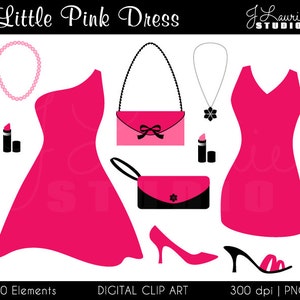 Little Pink Dress Digital Clipart-Cocktail Party-Fashion-Shoes-Bachelorette-Girls Night-Invitations-Scrapbooking-Instant Download Clip Art