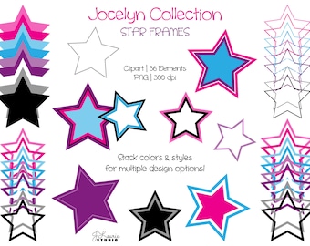Jocelyn Collection-Rockstar Girl-Star Frames-Digital Clipart Elements-Commercial Use-Tween-Abstract-Retro-Rock and Roll-Stars-Party-PNG