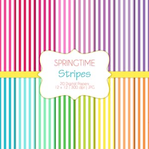 Stripes-Springtime-Digital Scrapbook Papers-Commercial Use-Geometric Patterns-Preppy-Basic-Pink-Blue-Yellow-Printable-Instant Download