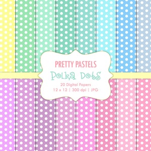 Pastel Polka Dots-Digital Scrapbook Papers-Commercial Use-Baby Shower-Pink-Blue-Yellow-Gender Neutral-Printable-Instant Download Clip Art