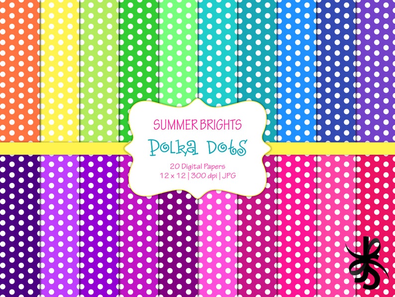 Polka Dots-Summer Bright Colors-Digital Scrapbook Papers-Commercial Use-Circles-Preppy-Basic-Purple-Yellow-Green-Printable-Instant Download 