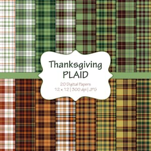 Thanksgiving Plaid-Digital Scrapbook Papers-Commercial Use-Backgrounds-Plaid-Preppy-Brown-Green-Fall-Instant Download-Paper Pack