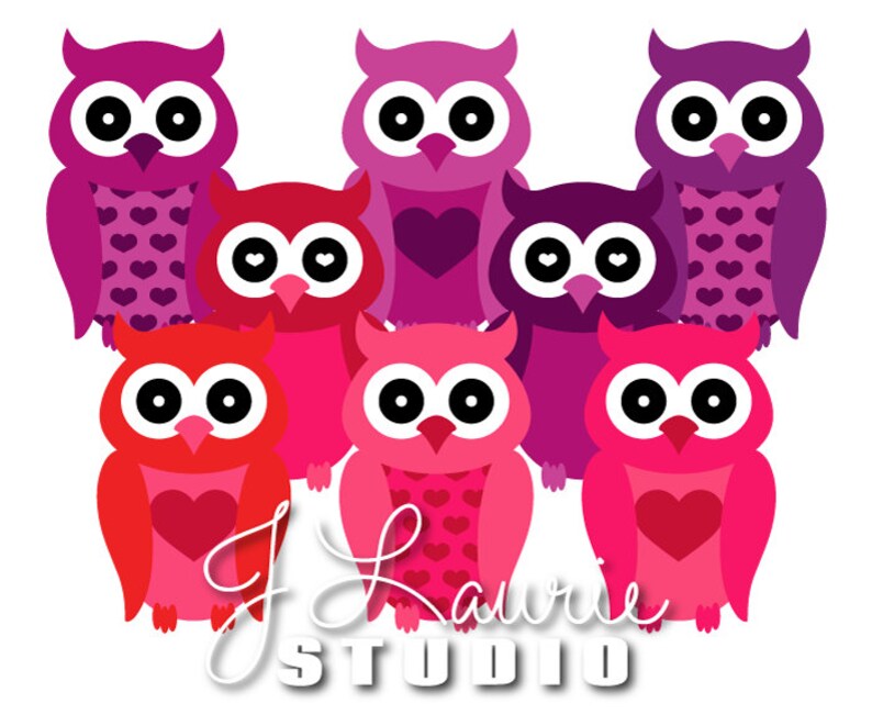 Digital Clipart Hearts-Valentine Owls-Digital Owls-Valentines | Etsy