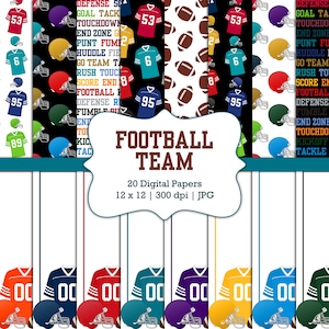 Football Team-Digital Scrapbook Papers-Commercial Use-School-Touchdown-Jersey-Quarterback-Helmet-Sports Theme-Instant Download Clip Art