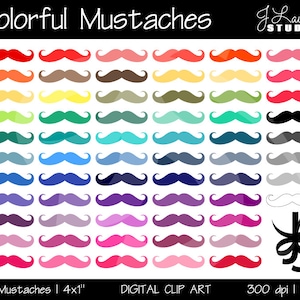 Digital Clipart Mustaches-Colorful Mustaches-Bright Colors-Rainbow Pack-Digital Mustache-Printable Mustache Art-Instant Download Clip Art