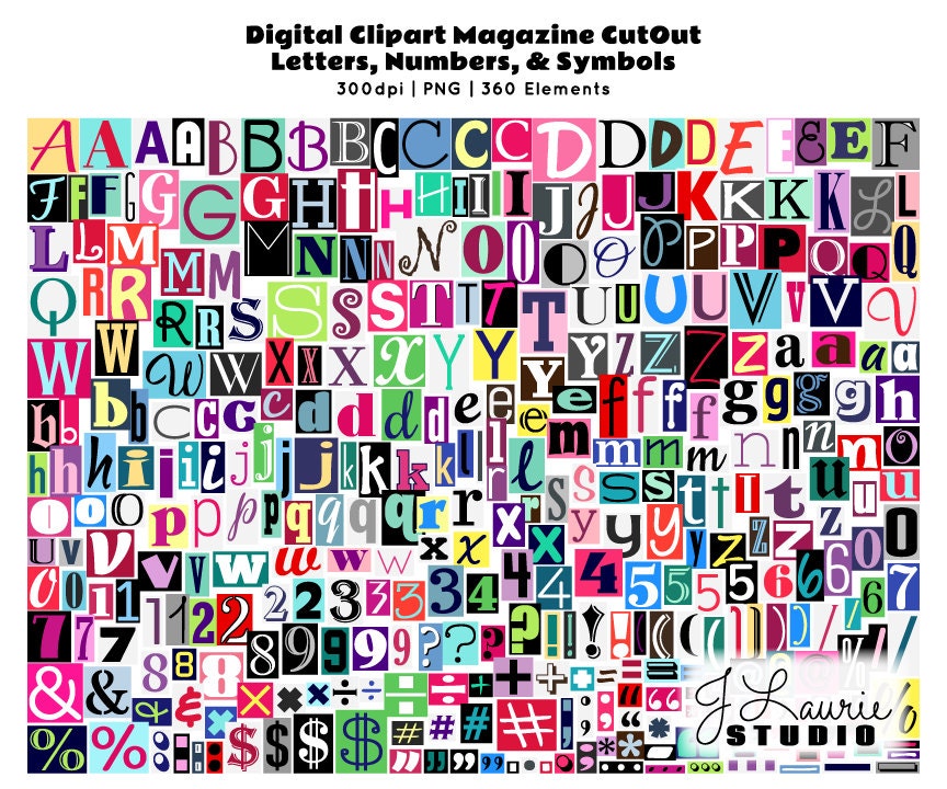 digital magazine cutout alphabet ransom note etsy