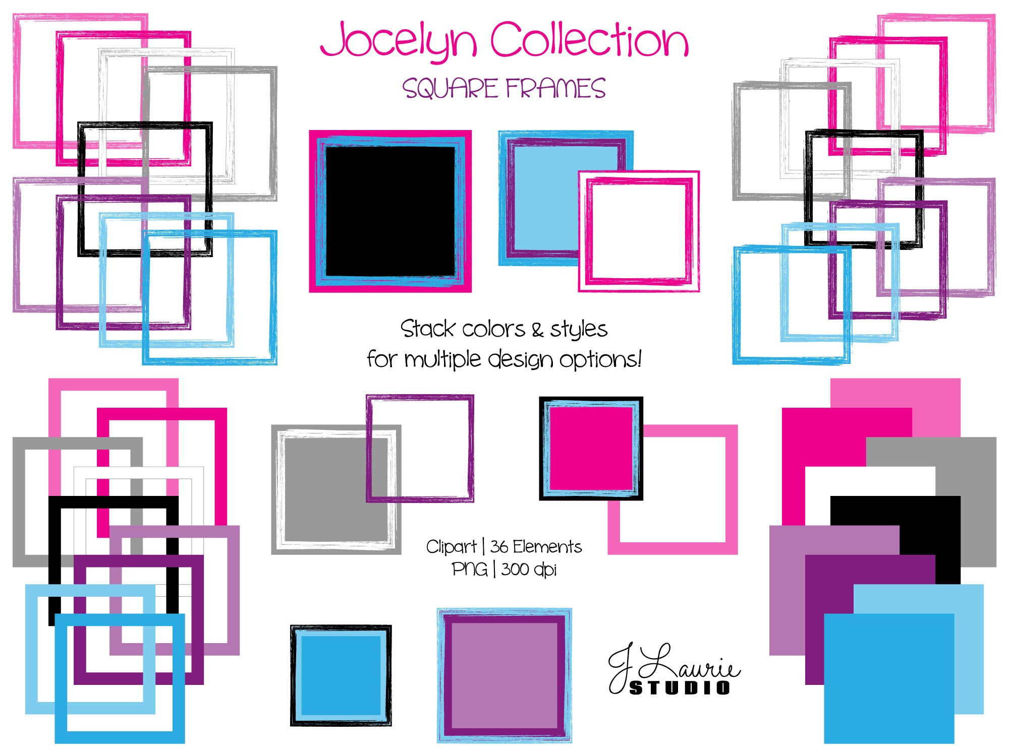 Jocelyn Collection-rockstar Girl-square Frames-digital Clipart - Etsy