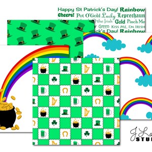 Saint Patrick's Day-Digital Scrapbook Papers-Commercial Use-Patterns-Shamrocks-Clovers-Green-Rainbows-Lucky-Irish-Instant Download Clip Art image 3