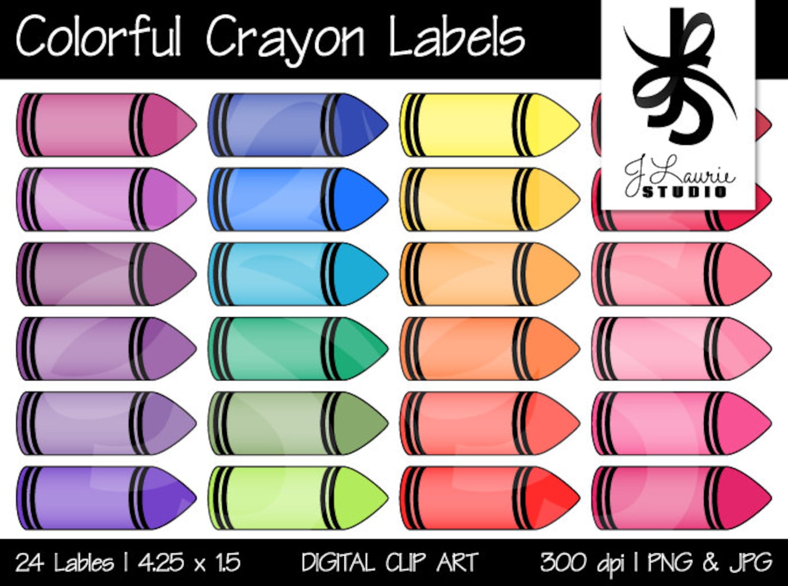 Digital Clipart Colorful Crayon Labelsprintablecrayola Etsy