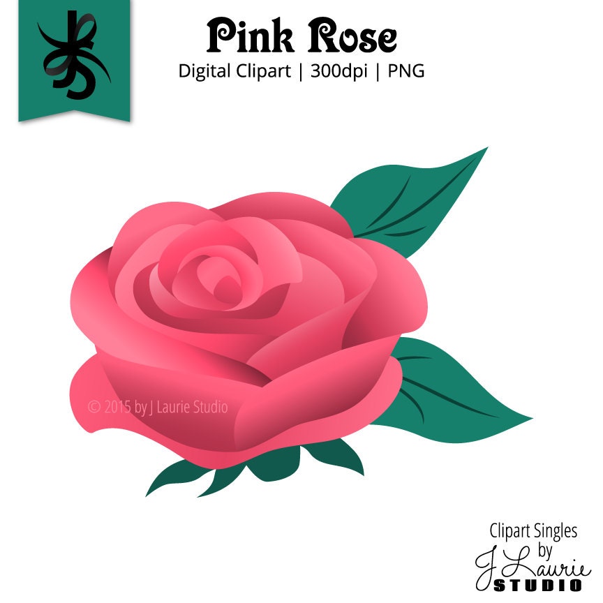 Digital Clipart-Clipart Singles-Pink Rose-Pink Flower-Rose-Graphics-Image-Digital Scrapbook Element-PNG-Instant Download Clip Art