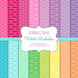 Getönte Schnurrbärte-Frühlingszeit-Digitale Scrapbook Papiere-Kommerzielle Nutzung-Männliche Muster-Hipster-Vätertag-Printable-Instant Download