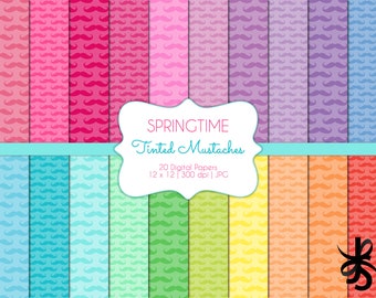 Bigotes teñidos - Primavera - Papeles digitales para álbumes de recortes - Uso comercial - Patrones masculinos - Hipster - Día del Padre - Imprimible - Descarga instantánea