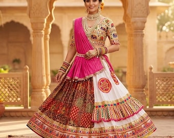 Completo Lehenga Choli per donne/ragazze, in comodo cotone, adatto per occasioni speciali come Navaratri, Dandiya e Diwali.