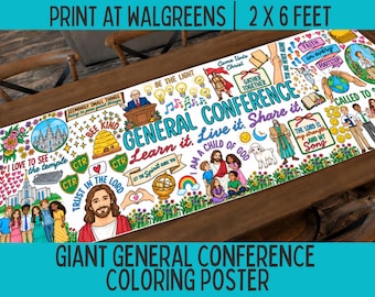 Giant General Conference Coloring Poster | LDS Conference Activities for Kids | Primary Coloring Printable 2x6 Walgreens Banner