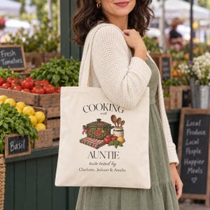 Aunt Birthday Gift, Auntie Gift for Aunt, Gift for Cook, Custom Name Tote Bag with Nieces Nephews Names, Personalized Canvas Bag